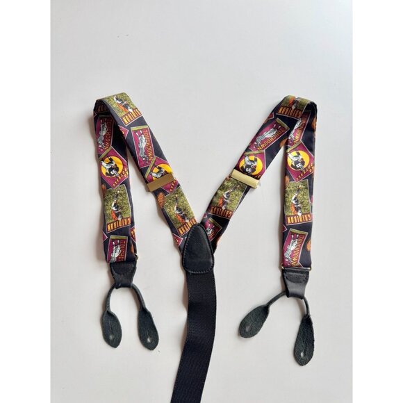 Vintage ADDICTION Football Themed Silk Adjustable Elastic Leather Suspenders - Picture 2 of 11